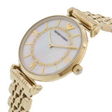 Emporio Armani Gianni T Bar White Mother of Pearl Dial Gold Steel Strap Watch For Women - AR1907 Authentic Buy Shop Now