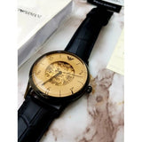 Emporio Armani Meccanico White Dial Black Leather Strap Watch For Men - AR1923 Authentic Buy Shop Now