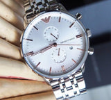 Emporio Armani Chonograph SIlver Dial Silver Steel Strap Watch For Men - AR1933 Authentic Buy Shop Now