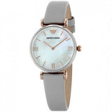 Emporio Armani Gianni T Bar Quartz Mother of Pearl Dial White Leather Strap Watch For Women - AR1965 Authentic Buy Shop Now