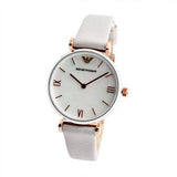 Emporio Armani Gianni T Bar Quartz Mother of Pearl Dial White Leather Strap Watch For Women - AR1965 Authentic Buy Shop Now