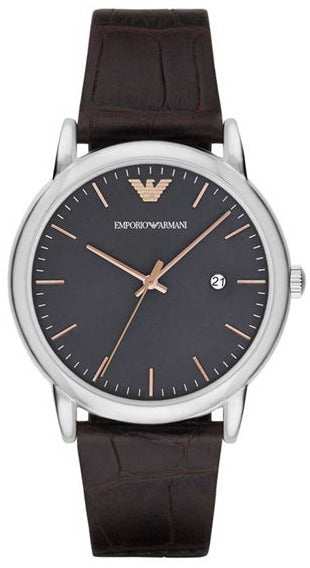 Emporio Armani Luigi Quartz Gray Dial Brown Leather Strap Watch For Men - AR1996 Authentic Buy Shop Now