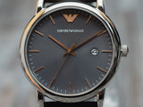 Emporio Armani Luigi Quartz Gray Dial Brown Leather Strap Watch For Men - AR1996 Authentic Buy Shop Now