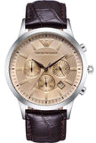 Emporio Armani Classic Chronograph Beige Dial Brown Leather Strap Watch For Men - AR2433 Authentic Buy Shop Now