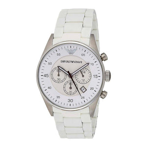 Emporio Armani Sport Chronograph White Dial White Silicone Strap Watch For Men - AR5859 Authentic Buy Shop Now