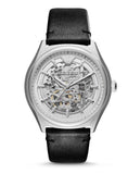 Emporio Armani Meccanico White Skeleton Dial Black Leather Strap Watch For Men - AR60003 Authentic Buy Shop Now