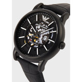 Emporio Armani Meccanico Automatic Skeleton Dial Black Leather Strap Watch For Men - AR60008 Authentic Buy Shop Now