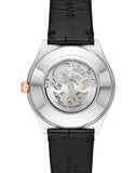 Emporio Armani Zeta Skeleton Automatic Silver Dial Black Leather Strap Watch For Men - AR60018 Authentic Buy Shop Now