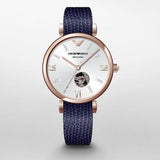 Emporio Armani Gianni T-Bar Analog Silver Dial Blue Leather Strap Watch For Women - AR60020 Authentic Buy Shop Now