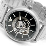 Emporio Armani Meccanico Automatic Skeleton Black Dial Silver Steel Strap Watch For Men - AR60021 Authentic Buy Shop Now