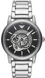 Emporio Armani Meccanico Automatic Skeleton Black Dial Silver Steel Strap Watch For Men - AR60021 Authentic Buy Shop Now