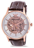 Emporio Armani Meccanico Automatic Silver Dial Brown Leather Strap Watch For Men - AR60039 Authentic Buy Shop Now