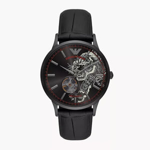 Emporio Armani Meccanico Skeleton Black Dial Black Leather Strap Watch For Men - AR60046 Authentic Buy Shop Now