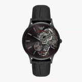 Emporio Armani Meccanico Skeleton Black Dial Black Leather Strap Watch For Men - AR60046 Authentic Buy Shop Now