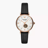 Emporio Armani Gianni T Bar Mother of Pearl White Dial Black Leather Strap Watch For Women - AR60047 Authentic Buy Shop Now