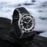 Emporio Armani Sea Explorer Automatic Black Dial Black Silicone Strap Watch For Men - AR60078 Authentic Buy Shop Now