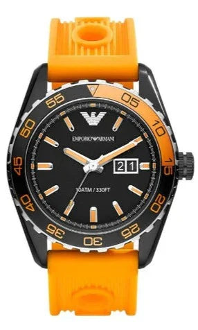 Emporio Armani Sportivo Quartz Black Dial Orange Rubber Strap Watch For Men - AR6046 Authentic Buy Shop Now