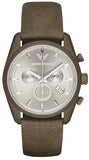 Emporio Armani Sportivo Chronograph Silver Dial Brown Leather Strap Watch For Men - AR6076 Authentic Buy Shop Now