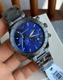Emporio Armani Mario Chronograph Blue Dial Grey Steel Strap Watch For Men - AR80045 Authentic Buy Shop Now