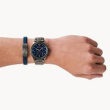Emporio Armani Mario Chronograph Blue Dial Grey Steel Strap Watch For Men - AR80045 Authentic Buy Shop Now
