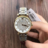 Emporio Armani Gianni T Bar White Dial Two Tone Steel Strap Watch For Women - AR8031 Authentic Buy Shop Now