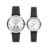 Emporio Armani Gianni T Bar Mother of Pearl Dial Black Leather Strap Watch For Women - AR90002 Authentic Buy Shop Now