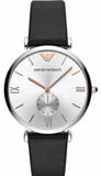 Emporio Armani Gianni T Bar Mother of Pearl Dial Black Leather Strap Watch For Women - AR90002 Authentic Buy Shop Now