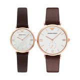 Emporio Armani Analog White Dial Brown Leather Strap Watch For Men - AR9042 Authentic Buy Shop Now