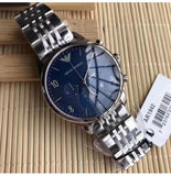 Emporio Armani Chronograph Blue Dial Silver Steel Strap Watch For Men - AR1942 Authentic Buy Shop Now