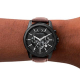 Armani Exchange Outerbanks Chronograph Black Dial Brown Leather Strap Watch For Men - AX1732 Authentic Buy Shop Now