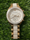 Emporio Armani Sportivo White Dial Rose Gold & White Steel Strap Watch For Women - AR5942 Authentic Buy Shop Now