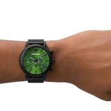 Emporio Armani Luigi Chronograph Green Dial Black Mesh Bracelet Watch For Men - AR11470 Authentic Buy Shop Now