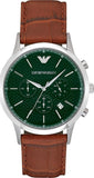 Emporio Armani Renato Chronograph Green Dial Brown Leather Strap Watch For Men - AR2493 Authentic Buy Shop Now