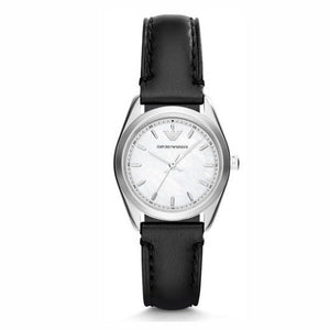 Emporio Armani Analog White Dial Black Leather Strap Watch For Women - AR6026 Authentic Buy Shop Now