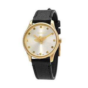 Gucci G Timeless Quartz Silver Dial Black Leather Strap Watch For Women - YA1265023 Authentic Buy Shop Now