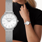 Michael Kors Pyper Quartz Mother of Pearl White Dial Silver Mesh Strap Watch For Women - MK4618 Authentic Buy Shop Now
