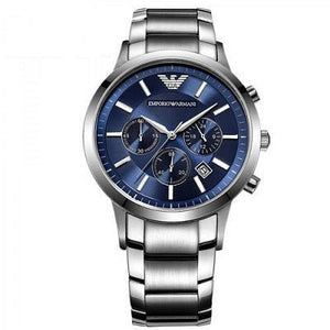 Emporio Armani Renato Chronograph Blue Dial Silver Steel Strap Watch For Men - AR2448 Authentic Buy Shop Now