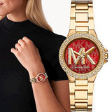Michael Kors Camille Analog Red Dial Gold Steel Strap Watch For Women - MK7196 Authentic Buy Shop Now
