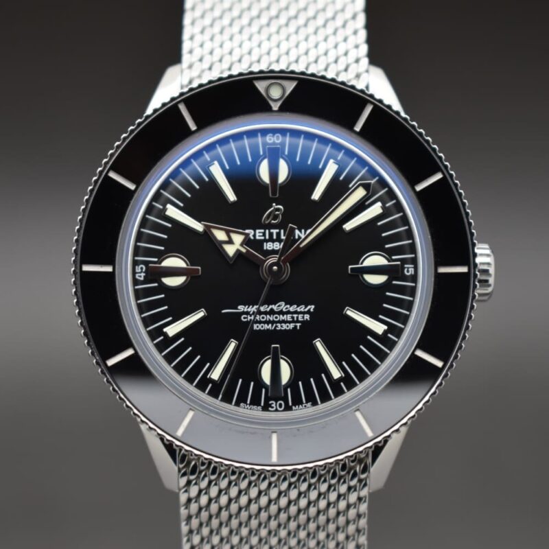 Breitling Superocean Heritage '57 Black Dial Silver Mesh Bracelet Watch for Men - A10370121B1A1 Authentic Buy Shop Now