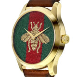 Gucci G Timeless Quartz Two Tone Dial Brown Leather Strap Watch For Men - YA126451B Authentic Buy Shop Now