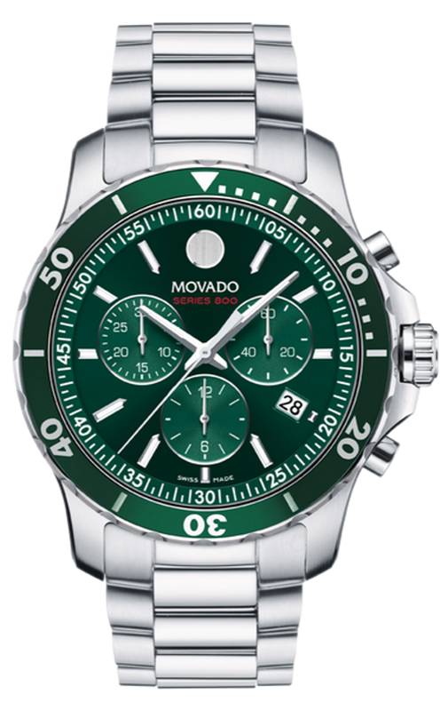 Movado Series 800 Chronograph Green Dial Silver Steel Strap Watch for Men - 2600179 Authentic Buy Shop Now