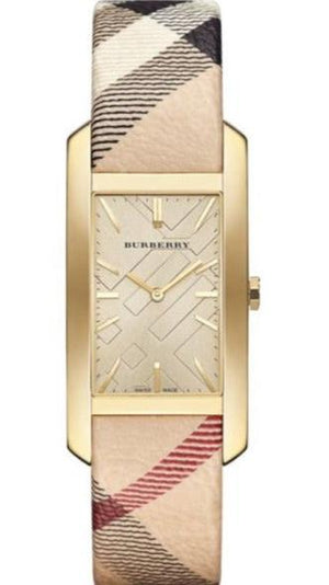 Burberry Pioneer Champagne Dial Haymarket Beige Leather Strap Watch for Women - BU9407 Authentic Buy Shop Now