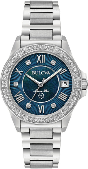 Bulova Marine Star Blue Dial Silver Steel Strap Watch for Women - 96R215 Authentic Buy Shop Now