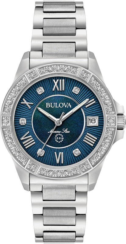 Bulova Marine Star Blue Dial Silver Steel Strap Watch for Women - 96R215 Authentic Buy Shop Now