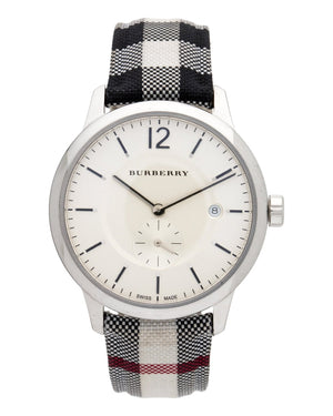 Burberry The Classic Horseferry Silver Dial Black Leather Strap Watch for Men - BU10002 Authentic Buy Shop Now