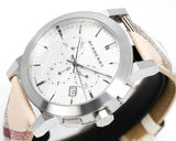 Burberry The City Chronograph White Dial Haymarket Leather Strap Watch For Men - BU9360 Authentic Buy Shop Now