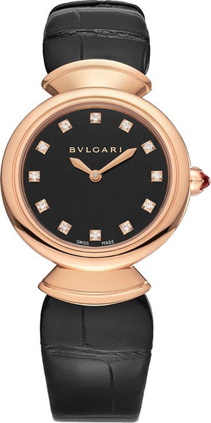 Bvlgari Divas Dream Quartz Diamonds Black Dial Black Leather Strap Watch for Women - DREAM102841 Authentic Buy Shop Now