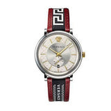 Versace V Circle Silver Dial Two Tone Leather Strap Watch for Men - VEBQ01319 Authentic Buy Shop Now