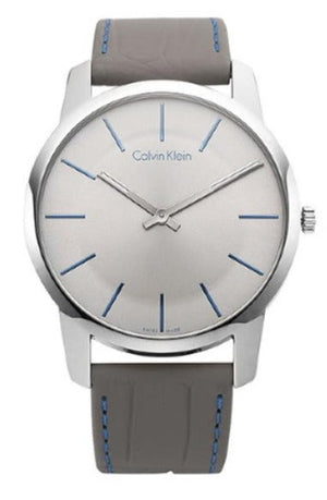 Calvin Klein City Silver Dial Grey Leather Strap Watch for Men - K2G211Q4 Authentic Buy Shop Now