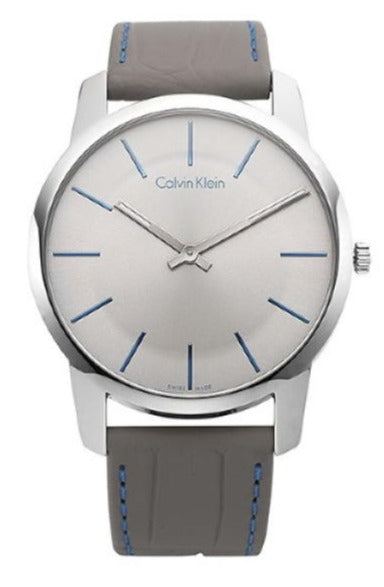 Calvin Klein City Silver Dial Grey Leather Strap Watch for Men - K2G211Q4 Authentic Buy Shop Now